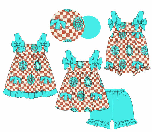 1.23 custom each style moq 5eta 4-6week Sibling Sisters baby girl short sleeve shorts sets and dress and rompers match family design