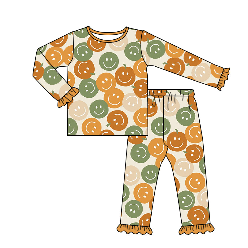 5.1custom each style moq 5eta 4-5week Sibling Sister color smiley-face prints khaki orange boys outfit and girls outfit match family design