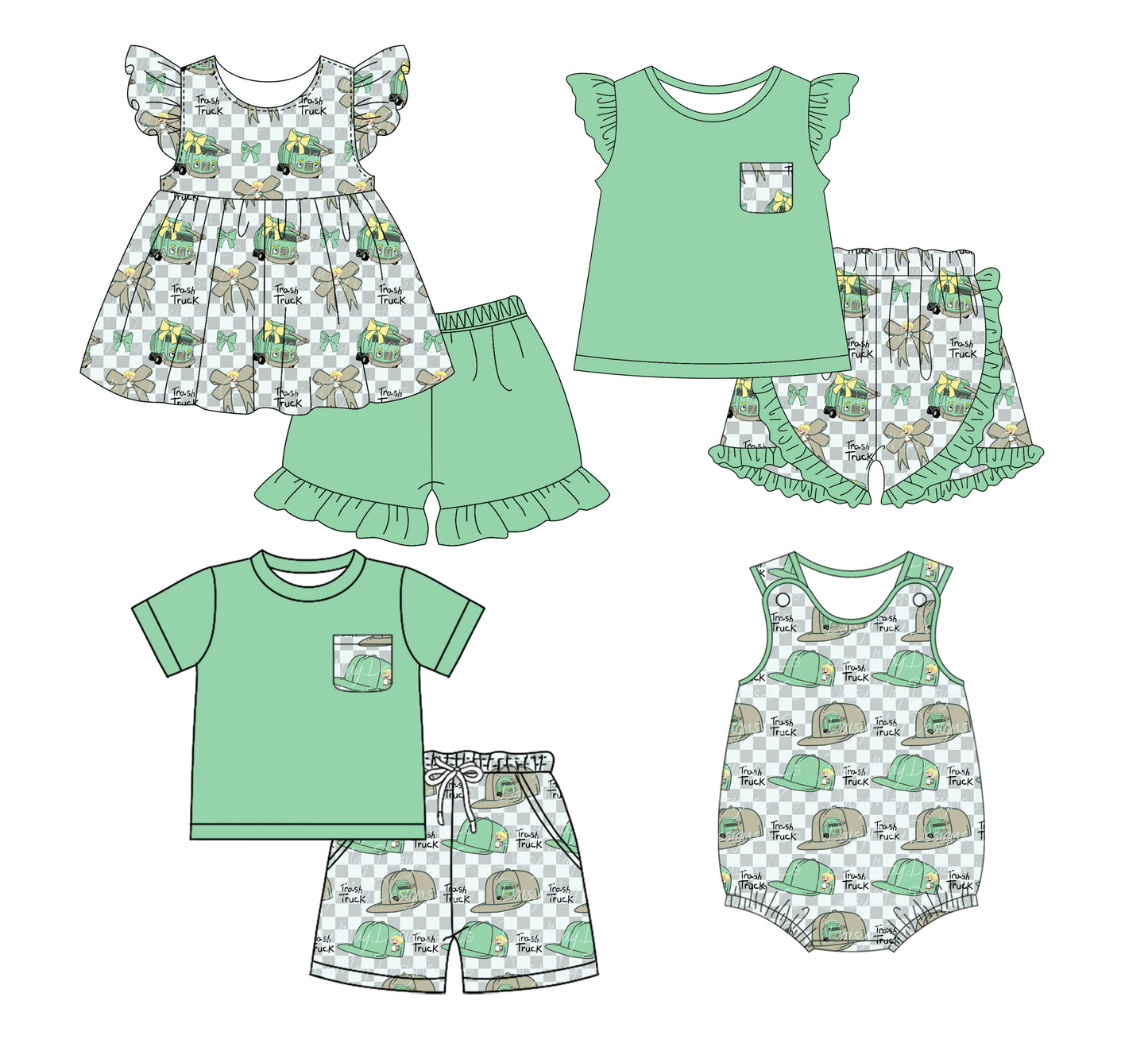 1.16 custom each style moq 5eta 4-6week Sibling Sister baby girl short sleeve shorts sets and sets 2 and sets 3and boy romper match design