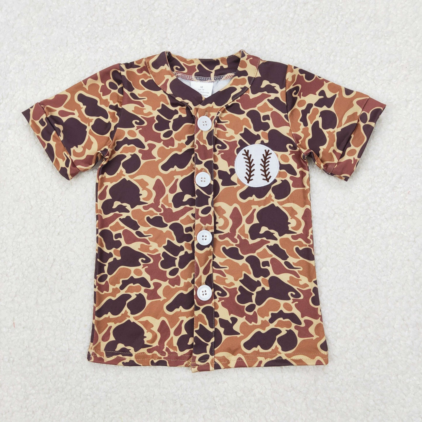 RTS NO MOQ ETA 5/7days Arrived BT1102 Embroidered baseball brown camouflage short-sleeved top