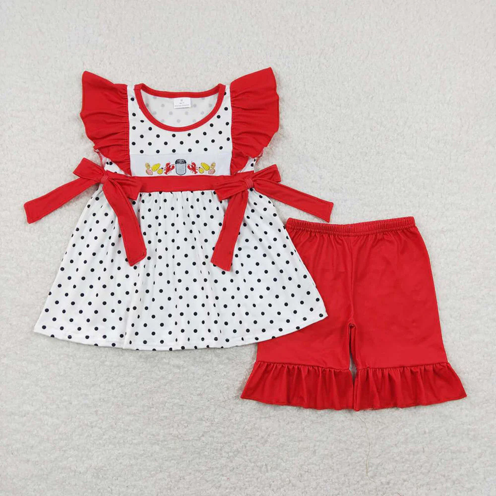 Baby Girls Crawfish Boiled Bows Sister Designs Clothes Sets