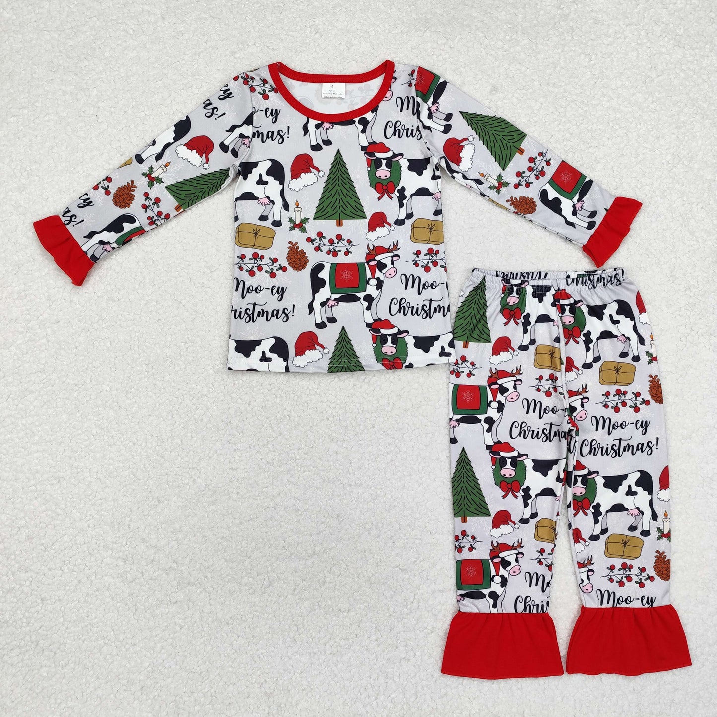 RTS NO MOQ Adult and Baby Girls Christmas Cow Gray And Red Zipper Pajamas Clothes Sets