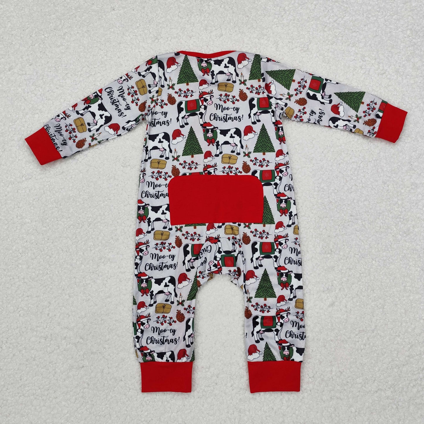 RTS NO MOQ Adult and Baby Girls Christmas Cow Gray And Red Zipper Pajamas Clothes Sets