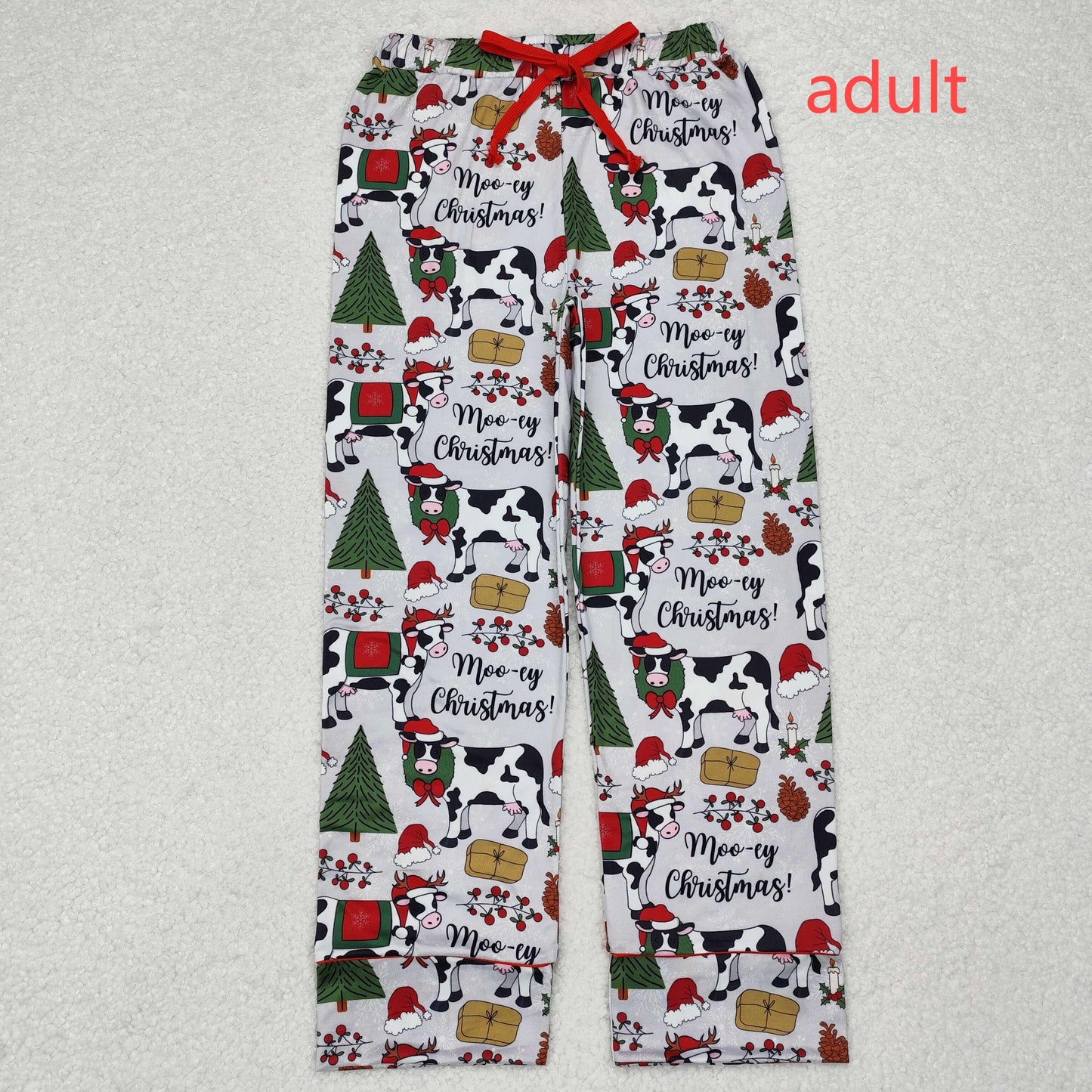 RTS NO MOQ Adult and Baby Girls Christmas Cow Gray And Red Zipper Pajamas Clothes Sets