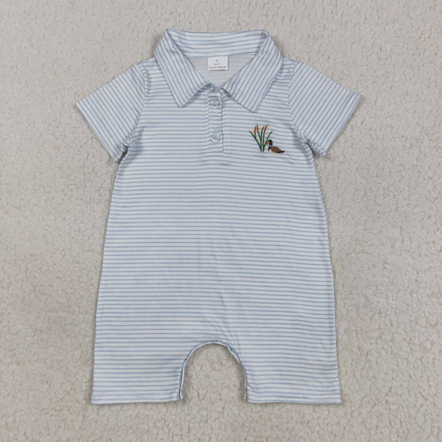RTS NO MOQ（In Stock) SR3149 Embroidered duck stripe button neck short sleeve jumpsuit