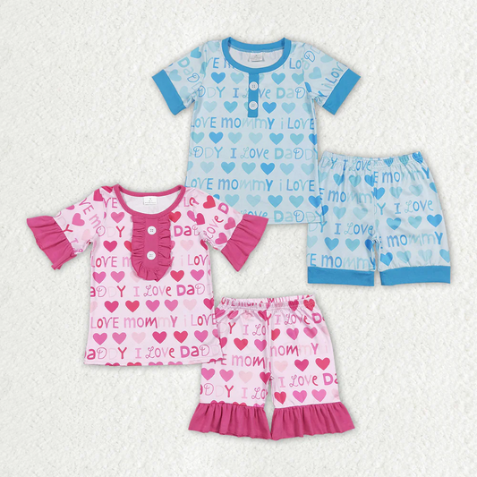 Baby Girls Boys I Love Mom Dad Sibling Shirts Shorts Pajamas Clothing Sets