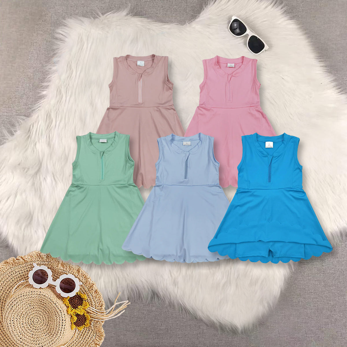 RTS NO MOQ baby girl clothes yoga suspender skirt sets