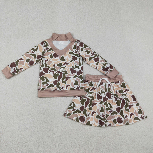 RTS NO MOQ（In Stock) GLD1480 Duck Puppy Camouflage Long-Sleeve Skirt Set