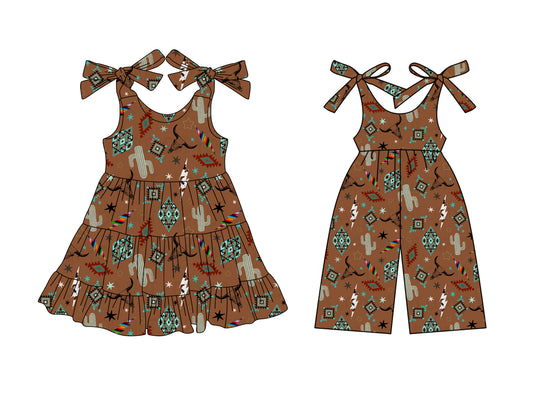 3.17 custom each style moq 5eta 4-6week Sibling Sister catcus baby girl short sleeve dresses and jumpsuit match design