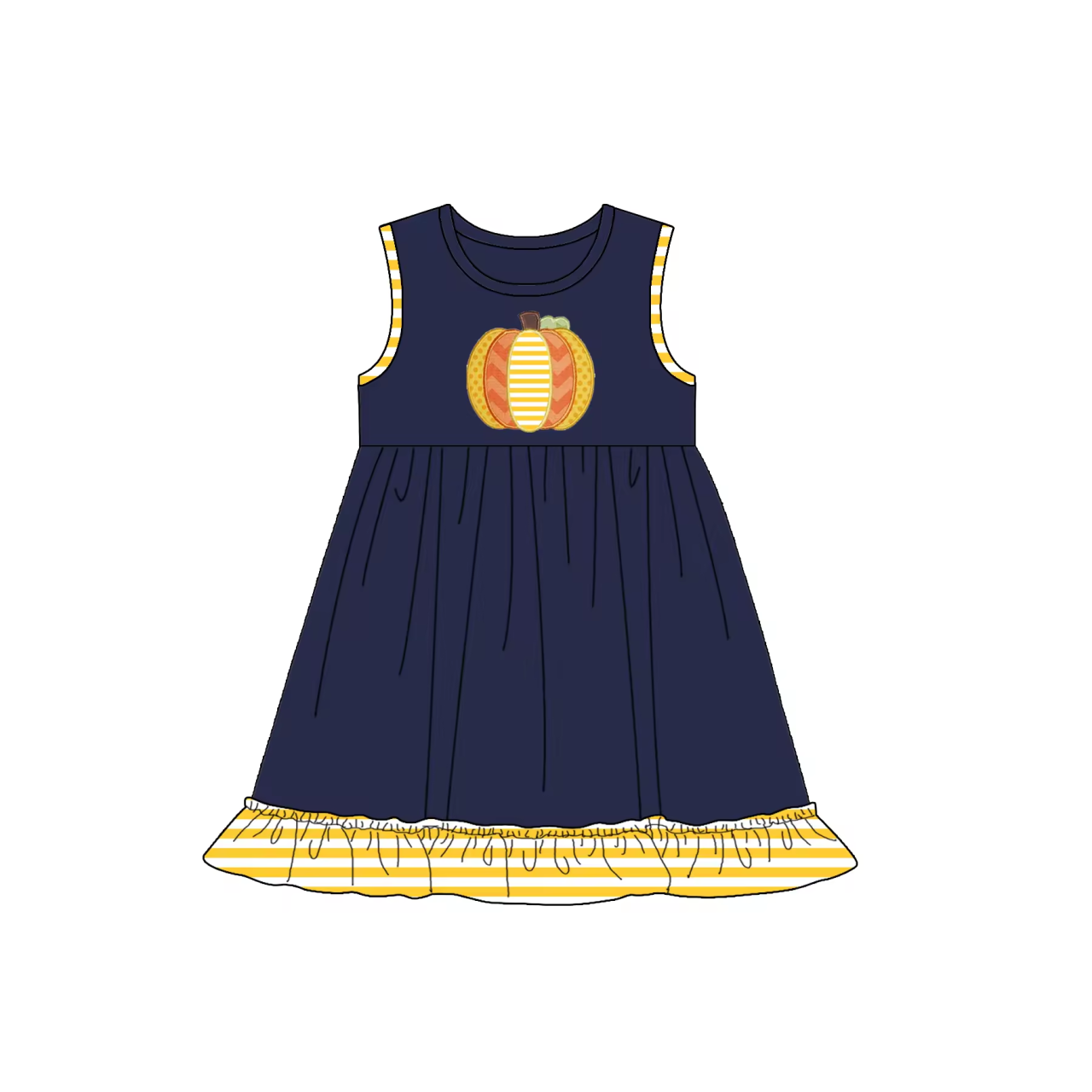 5.10custom each style moq 5eta 4-5week Sibling Sister pumpkin print yellow plaid Navy blue girls and boys set baby and dress match family design