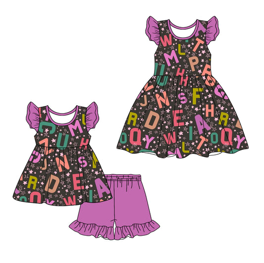 1.7 custom each style moq 5eta 4-6week Sibling Sister baby girl short sleeve shorts sets and dresses match design