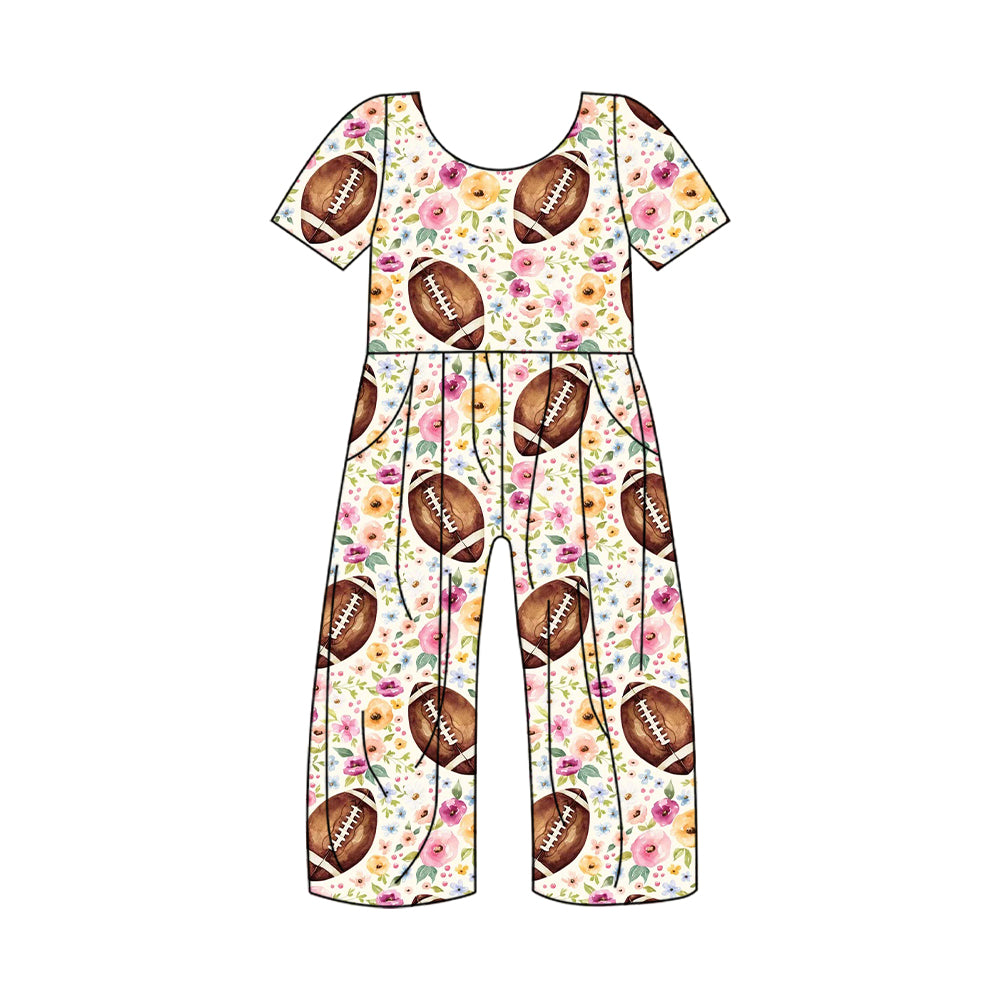 5.2custom each style moq 5eta 4-5week Sibling Sister football floral prints girls jumpsuits and dress and baby romper match family design