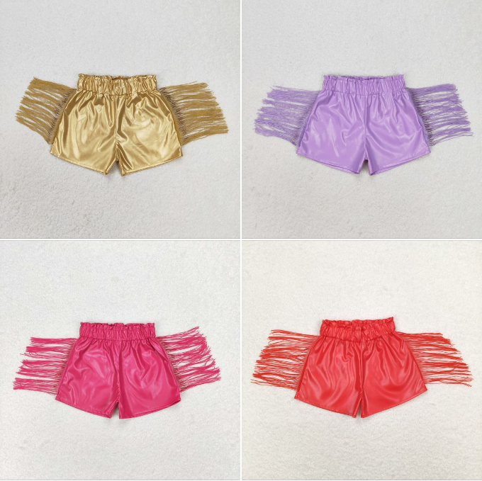 RTS NO MOQGold Purple Pink Red Tassel Leather Shorts