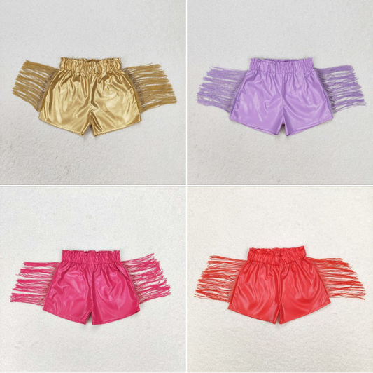 RTS NO MOQGold Purple Pink Red Tassel Leather Shorts
