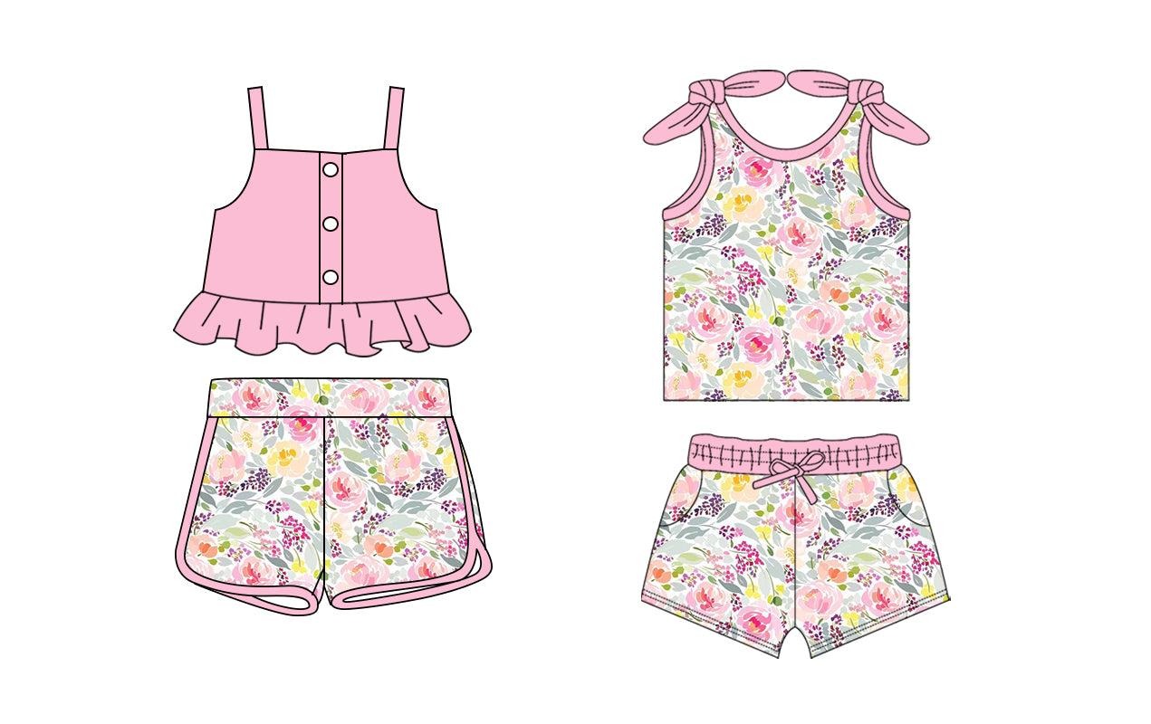 1.20 custom each style moq 5eta 4-6week Sibling Sister floral baby girl sets and set 2 match family design