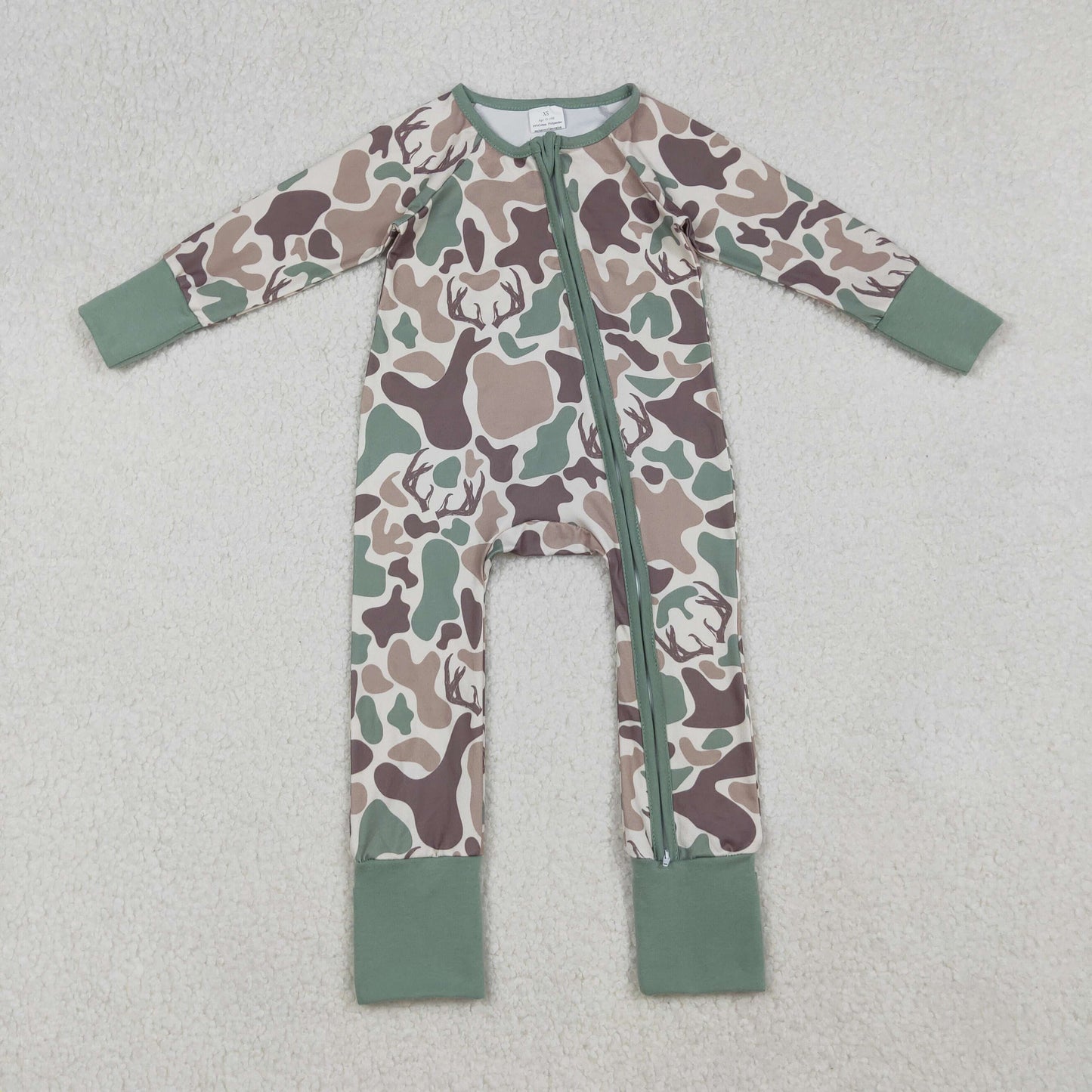 RTS NO MOQ（In Stock) Deer antler brown and green camouflage zipper long-sleeved bodysuit