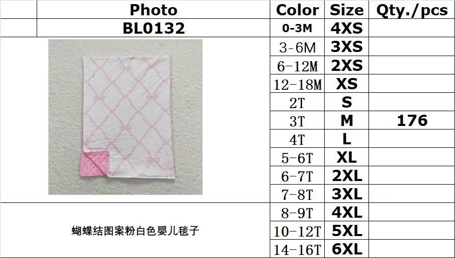 rts no moq BL0132 Bow pattern pink and white baby blanket