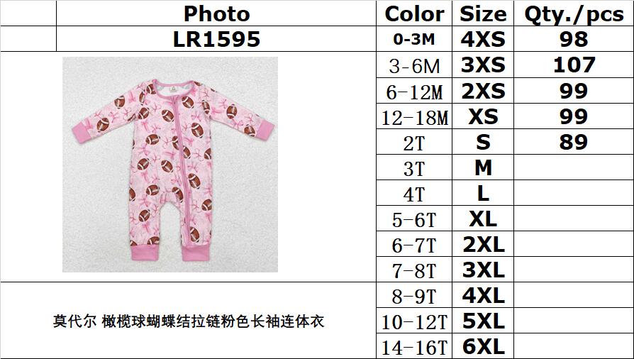 BAMBOO RTS NO MOQ ETA 5/7days Arrived LR1595 Modal football bow zipper pink long sleeve jumpsuit