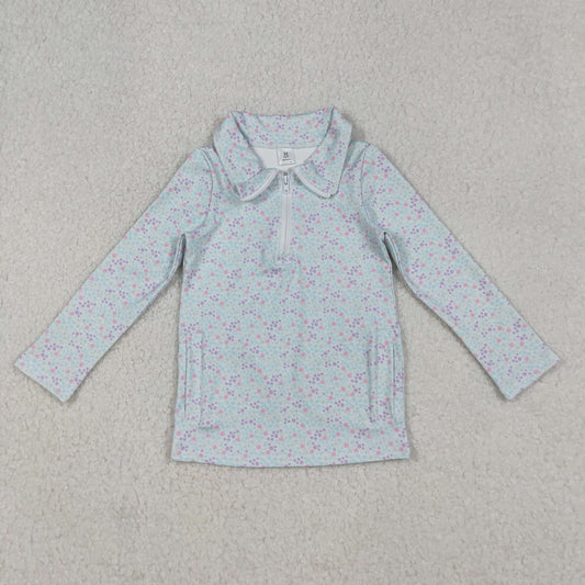 RTS NO MOQ（In Stock) GT1182 Floral Zip Yoga Long Sleeve Top