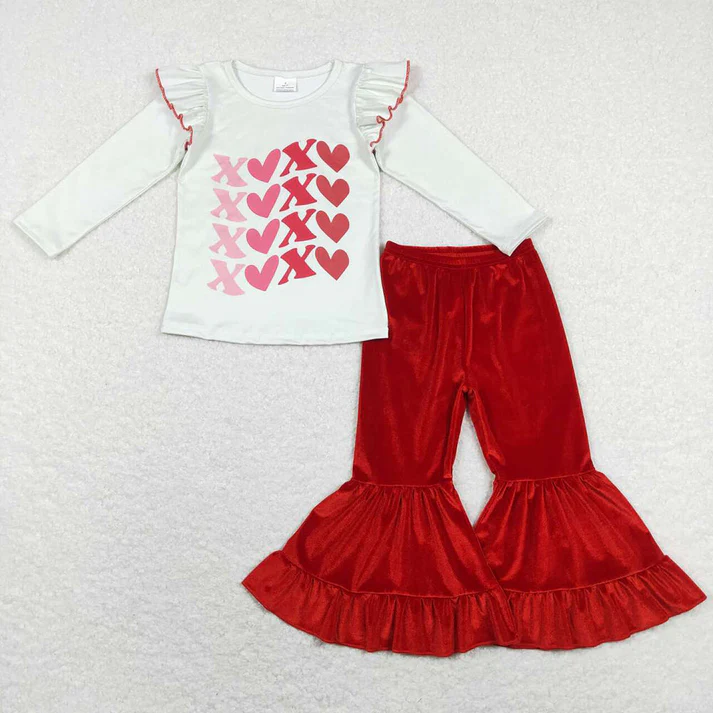 RTS NO MOQ Baby girls valentine Clothes long-sleeved pants set