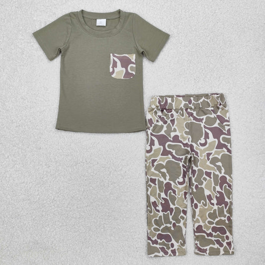 RTS NO MOQ ETA 5/7days Arrived BSPO0521 Camouflage Pocket Army Green Short Sleeve Long Pants Set