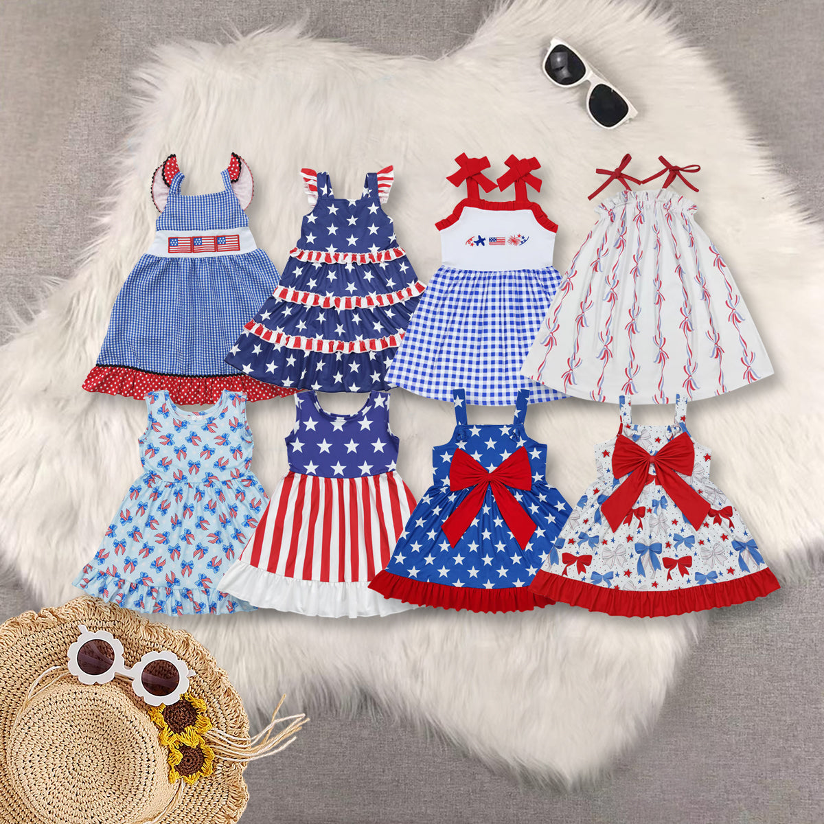 RTS baby girls clothes 4th of july short Sleeve dress