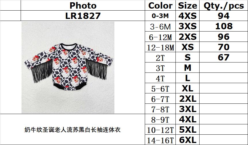 RTS NO MOQ ETA 5/7days arrived LR1827 Cow pattern Santa Claus tassel black and white long-sleeved jumpsuit