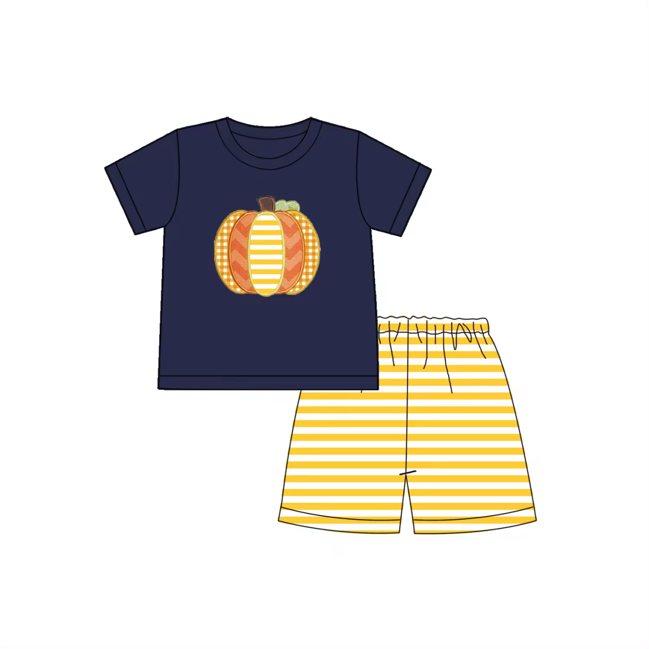 5.10custom each style moq 5eta 4-5week Sibling Sister pumpkin print yellow plaid Navy blue girls and boys set baby and dress match family design