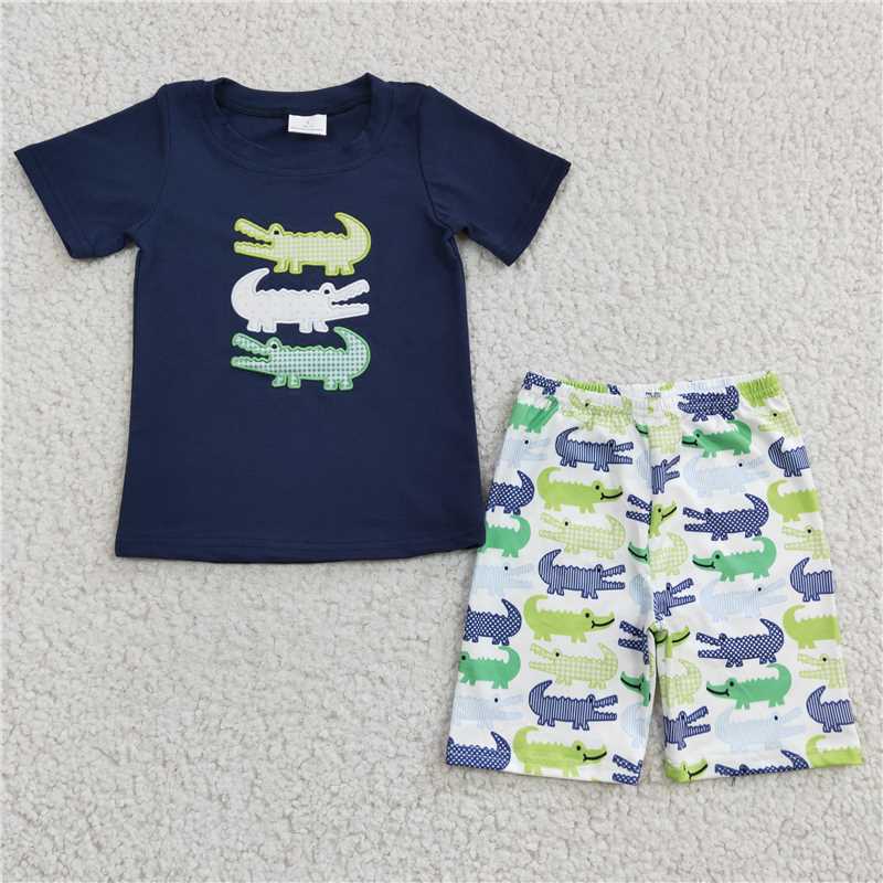 Baby Girls boys cartoon Crocodile print Navy blue boys and girls set Family siblings set