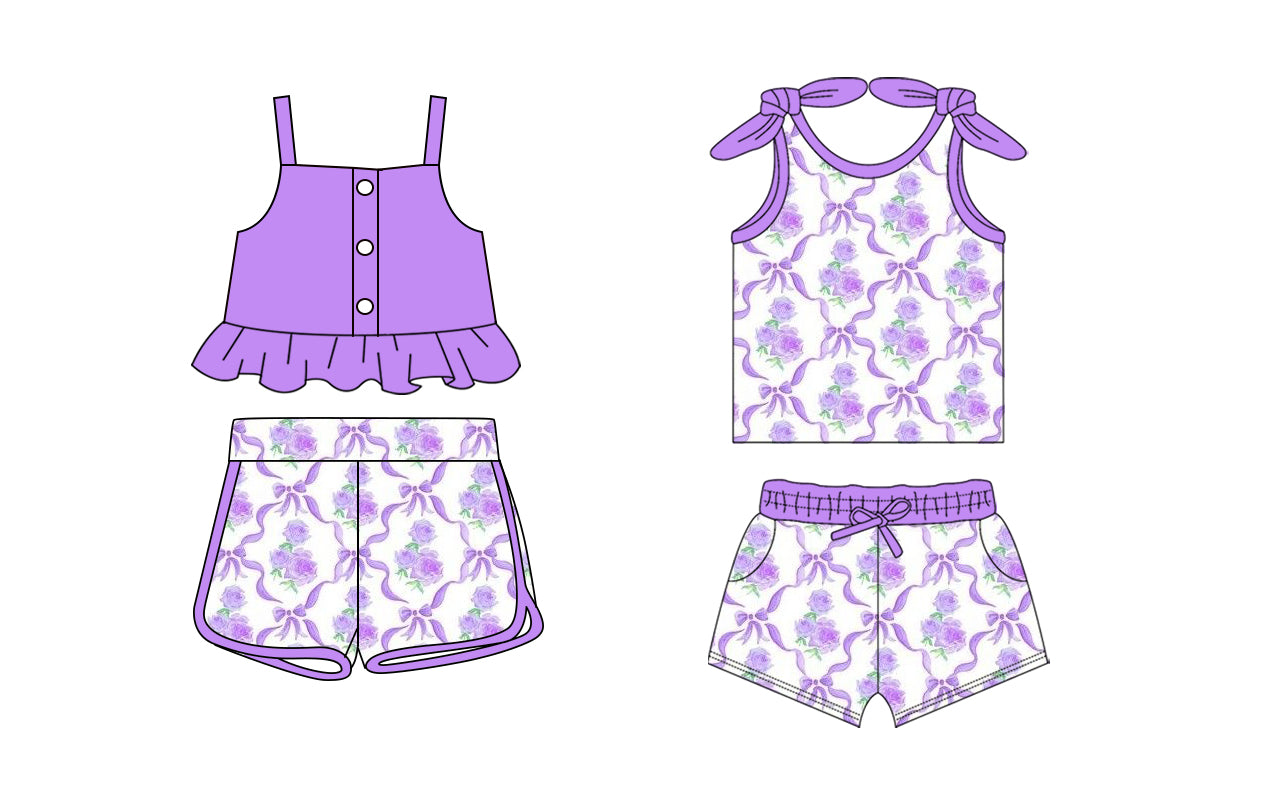 1.20 custom each style moq 5eta 4-6week Sibling Sister floral bow baby girls short sleeve shorts sets and set 2 match design