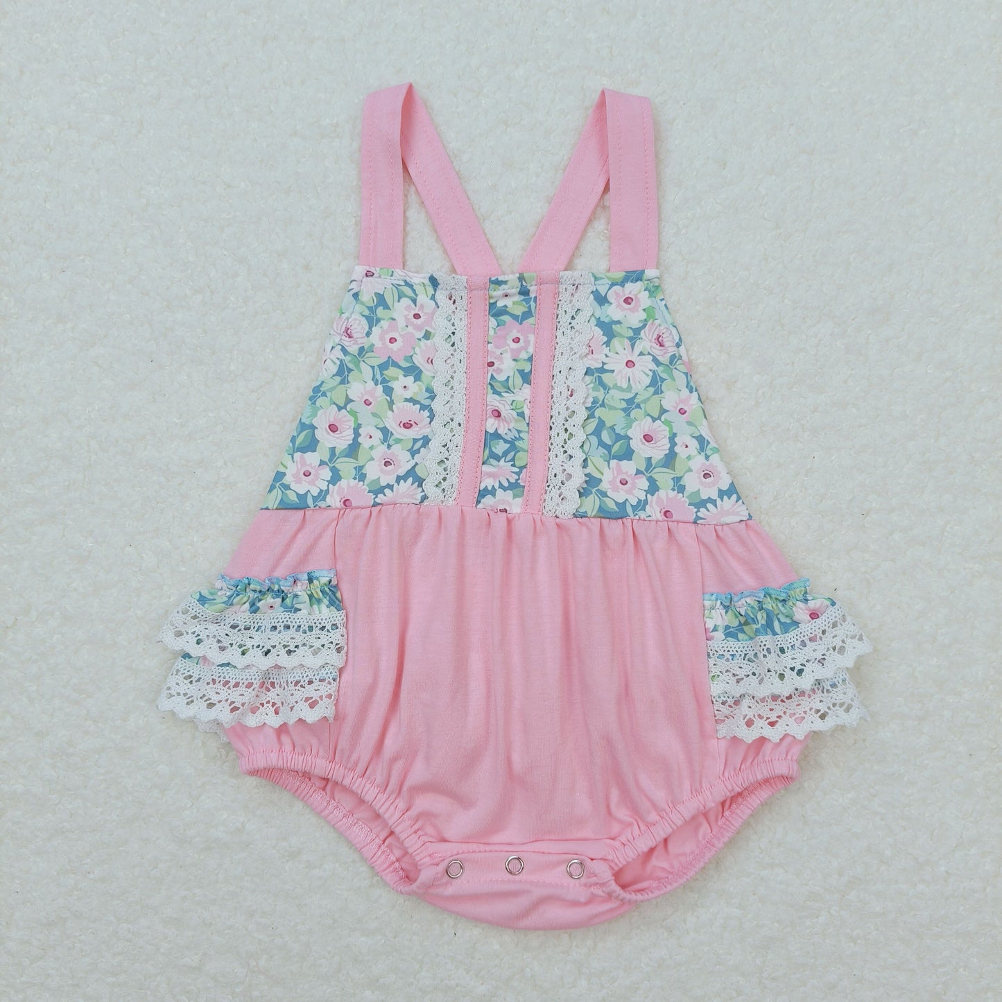 SR0986 Floral lace pink vest bodysuit