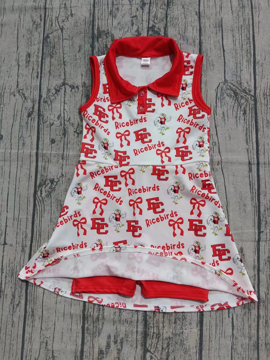 Custom moq 8 eta 6-8weeks baby girl clothes team bow red sleeveless dress-25.9.26