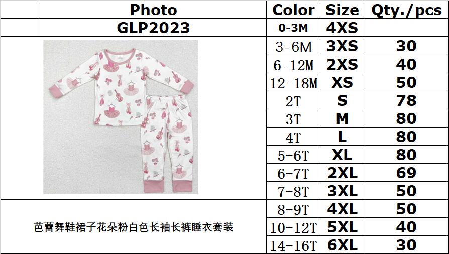 RTS NO MOQ ETA 5/7days Arrived GLP2023 Ballet shoes skirt flower pink and white long sleeves and long pants pajamas set