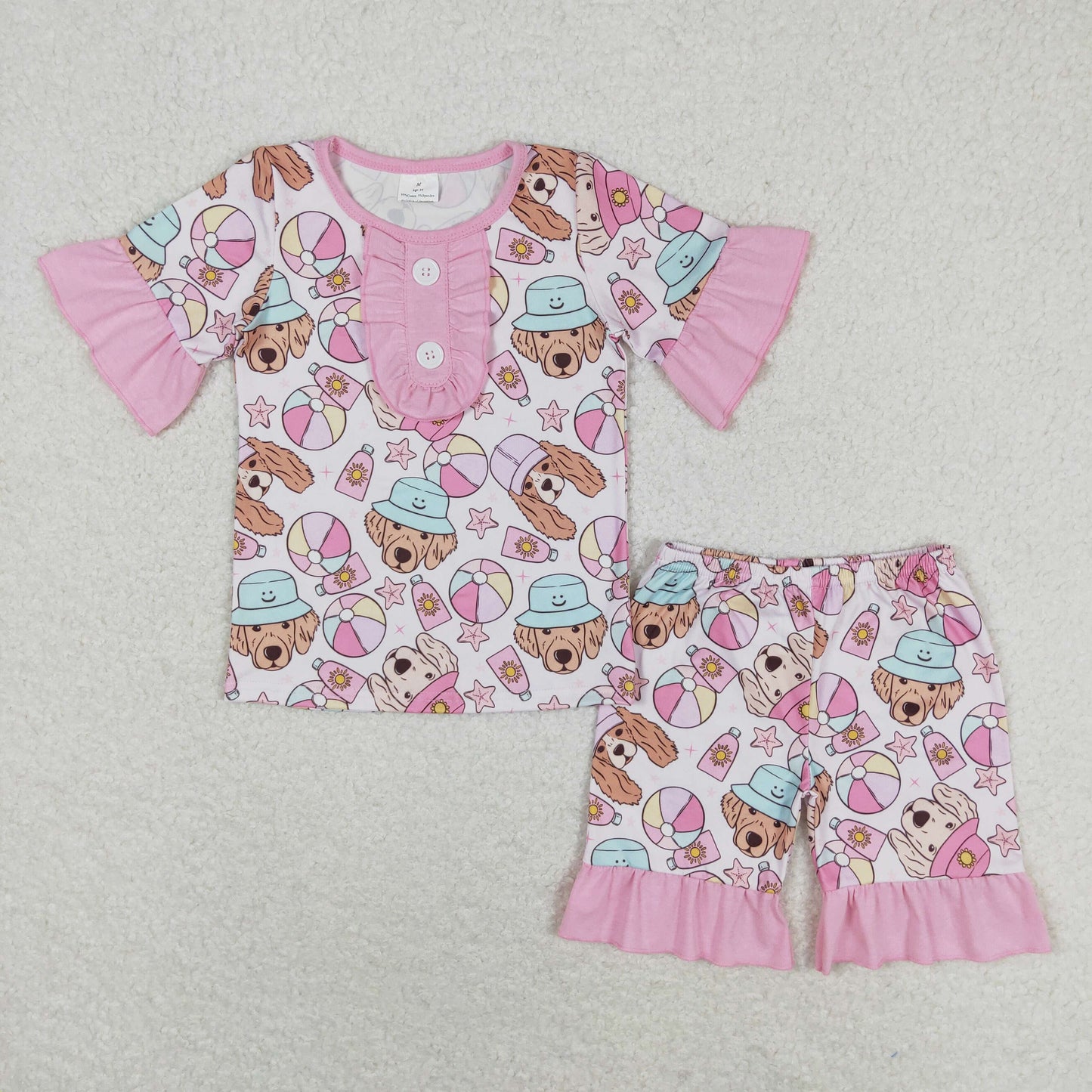 rts no moq GSSO0950 Star Beach Ball Hat Puppy Pink Short Sleeve Shorts Pajama Set