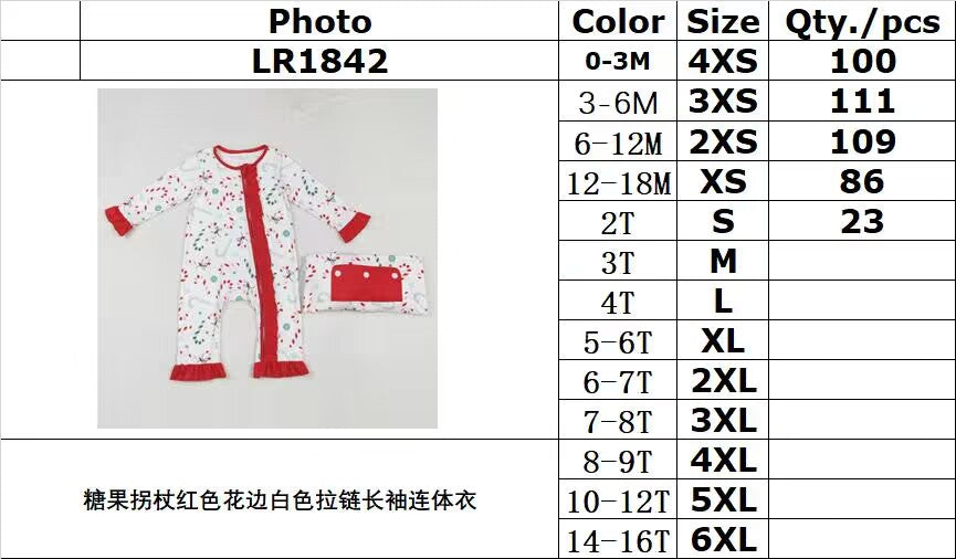 RTS NO MOQ ETA 5/7days arrived LR1842 Candy cane red lace white zipper long sleeve jumpsuit