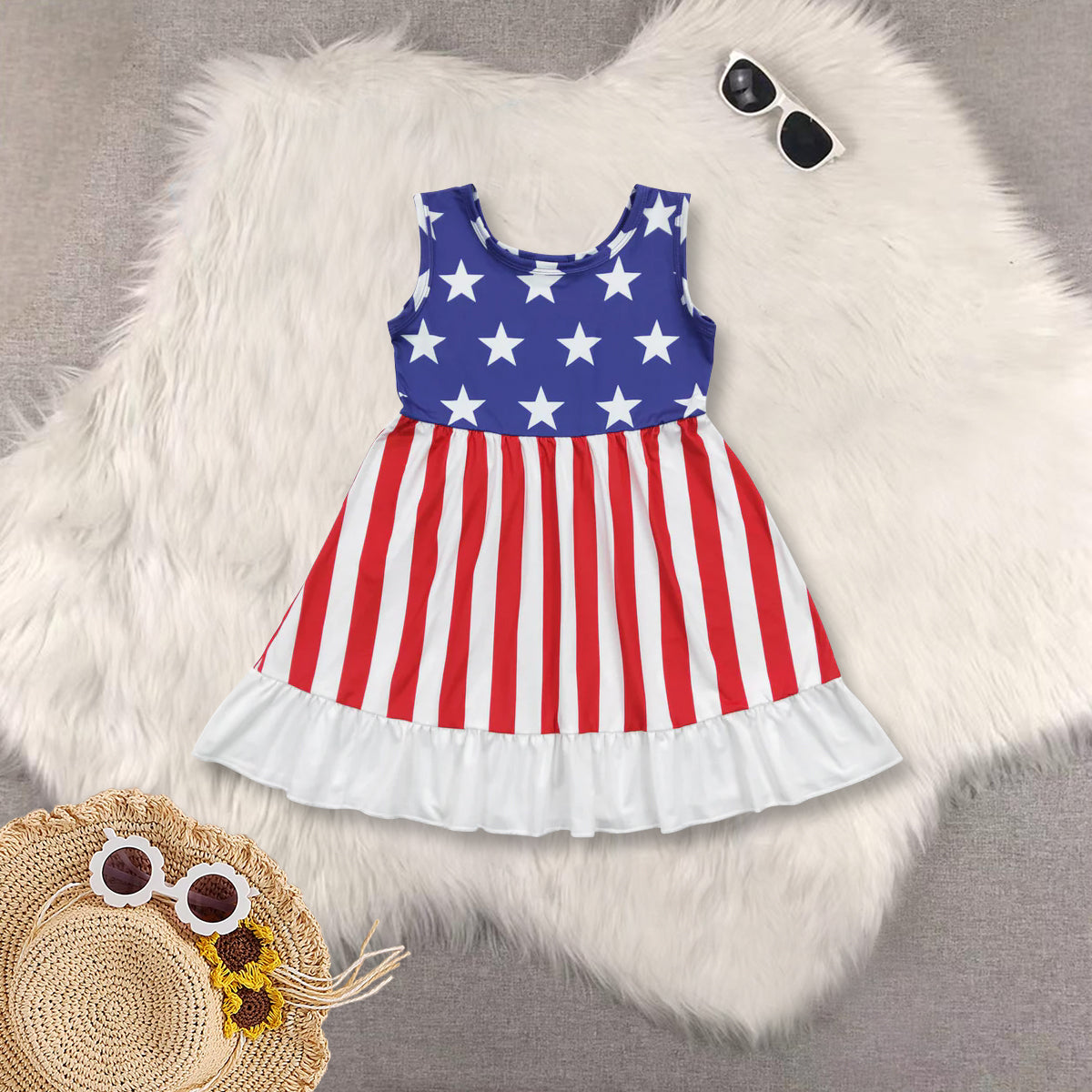 RTS baby girls clothes 4th of july short Sleeve dress