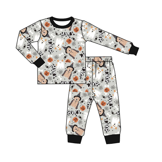 5.1custom each style moq 5eta 4-5week Sibling Sister Halloween wizard dog prints gray girls outfits and boys outfits