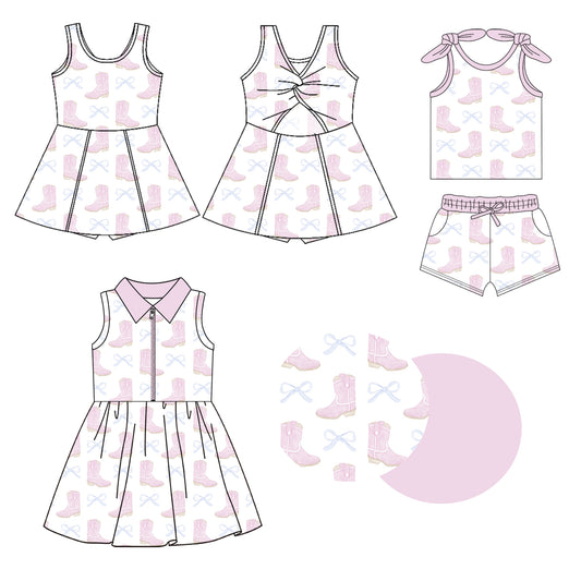 1.23 custom each style moq 5eta 4-6week Sibling Sister bow boot baby girl short sleeve shorts sets and sets 2 and dress match design