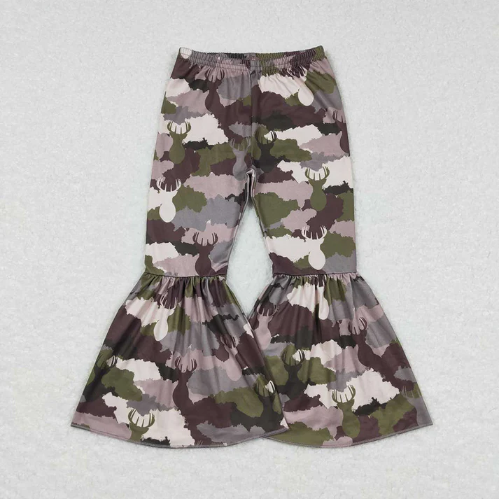 RTS NO MOQ Baby Girls Camouflage deer branches Print Flared Pants