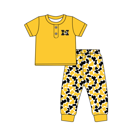 Custom moq 5 mix size milk silk summer teams baby boys clothes camouflage yellow short sleeve pants sets-25.11.25
