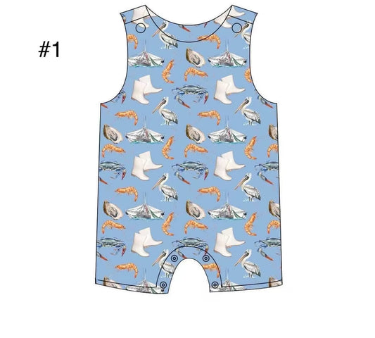 custom moq 5 eta 6-7 weeks baby boys clothes crayfish blue vest summer romper