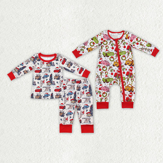 RTS NO MOQ LR1559  BLP0595 Cartoon car pattern red long-sleeved suit & crawler suit