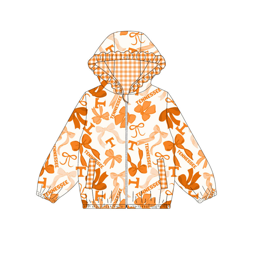 Custom moq 8 mix size milk silk summer team baby girls clothes bow orange hooded long sleeve top-25.9.18