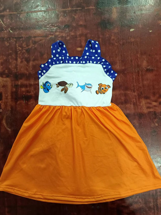 custom moq 5 eta 4-6weeks summer girls cartoon orange suspender skirt dress