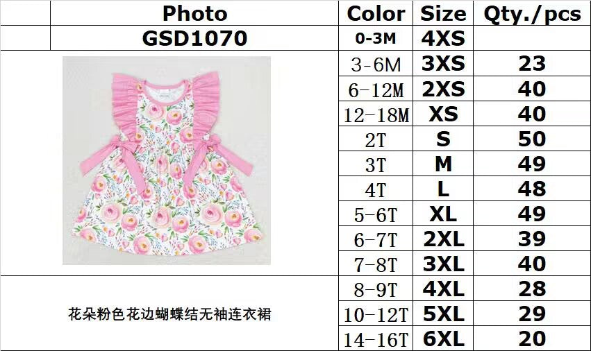 RTS no moq GSD1070 Flower pink lace bow sleeveless dress