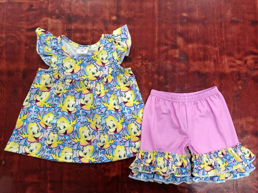 custom moq 5 eta 4-6weeks summer baby girls clothes cartoon short sleeve pink shorts sets