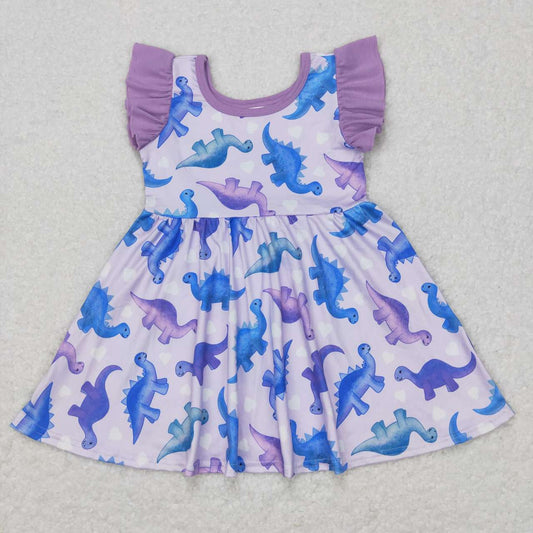 GSD0493 Dinosaur Heart Purple Flying Sleeve Dress