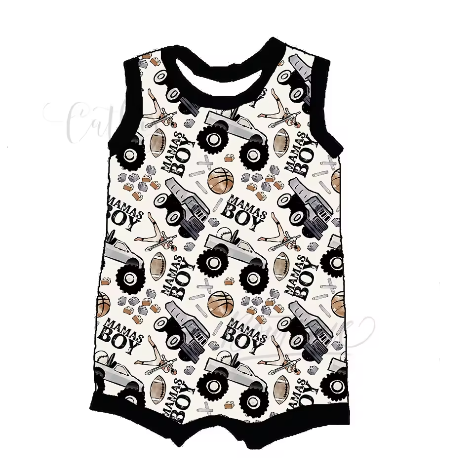 5.15custom each style moq 5eta 4-5week Sibling Sister MAMAS BOY print black boys outfits and baby romper match family design