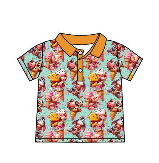 Custom moq 5 mix size milk silk baby girl boy clothes cartoon short sleeve shorts sets 2 and dresses and top