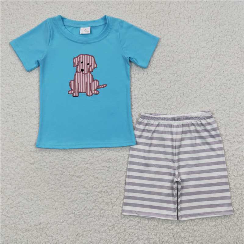 Baby Kids puppy Summer Embroidery Sibling Rompers Clothes Set